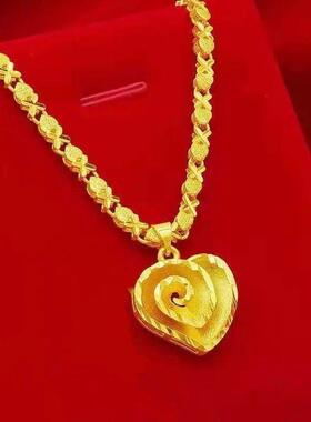 正品越南沙金精品凤尾项链黄金色花开富贵磨砂大花吊坠久不掉色