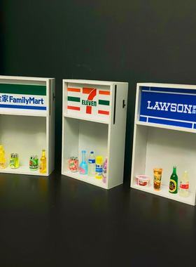 便利店冰箱贴可发光置物架711罗森微缩模型玩具磁性摆件家居装饰