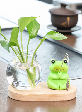 卡通青蛙家居办公桌装饰品摆件水培器皿植物花瓶插花玻璃绿萝花瓶