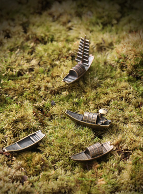 迷你船拱桥亭子复古景观造景合金小摆件沙盘假山盆景工艺品装饰品