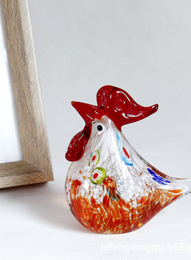 手工琉璃淄博琉璃水晶鸡摆件高档手工琉璃工艺品礼品家居客厅装饰