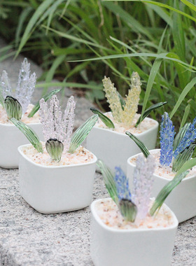 淄博琉璃摆件家居桌面装饰手工仿真玻璃花盆栽薰衣草插花生日礼物