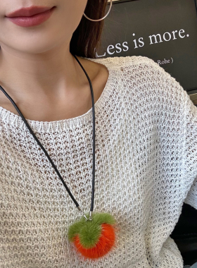 真水貂毛迷你柿子吊坠项链