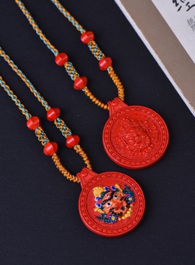 天然红砂彩绘黄财神项链 锁骨链毛衣链 尺寸36×30×7.5mm   号92