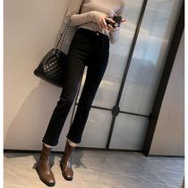 145 small sub-autumn winter plus suede wearing lap black straight cylinder jeans woman 78 90% uphols-up skinny smoke pipe pants