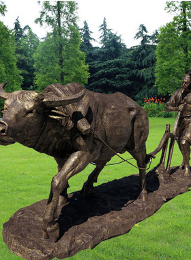 农耕开荒牛雕塑像乡村风建设摆件