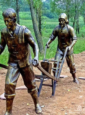 树脂设定制古代人物播种农耕雕像