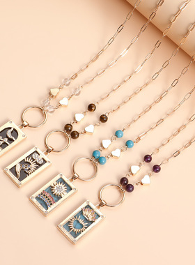 欧美ins时尚复古流行热卖项坠饰品 简约爱心矩形塔罗牌项链毛衣链