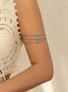 多层镂空微镶仿珍珠松石开口臂镯  欧美跨境民族风手饰品首饰配饰