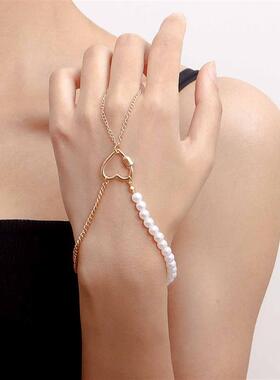 欧美ins朋克爱心仿珍珠手指链