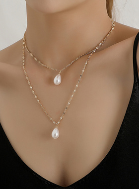 欧美跨境饰品瓜子链条珍珠水滴