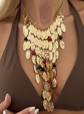 欧美跨境复古重工敲打纹亮片吊坠