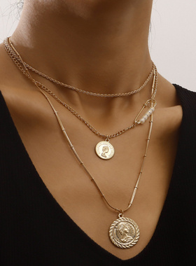 欧美跨境饰品朋克多层珍珠别针