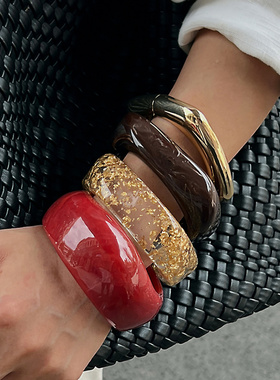 欧美跨境晕染金箔法式夸张宽手镯