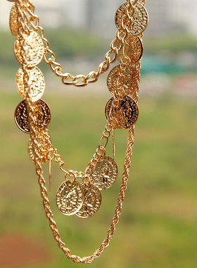 跨境配饰新品 欧美民族风个性分层硬币链人头牌手工项链嘻哈小众