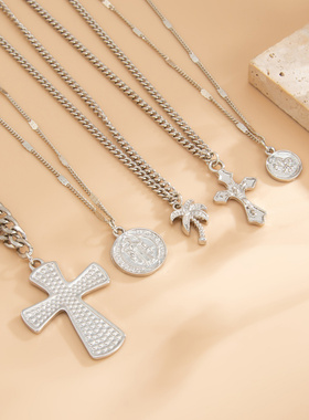 欧美跨境创意椰树十字架吊坠项饰