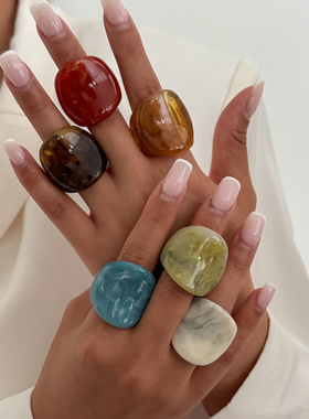 美拉德复古凹面纹理感宽面戒指欧