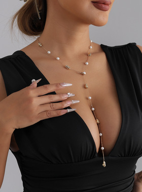 欧美跨境饰品金属不规则珍珠Y型