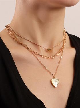 欧美跨境饰品情人节刻印520字母爱心吊坠项链女潮流多层ins风项饰