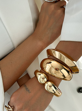 欧美跨境气质夸张大水滴抱抱手镯女 复古赛博风叠戴手环ins饰品女