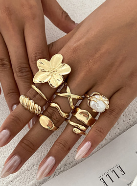 欧美跨境个性花朵异形珍珠开口关