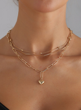 欧美跨境饰品文艺复古爱心项链女