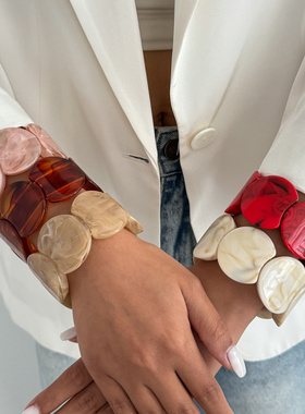 欧美跨境复古ins宽版手镯彩色晕