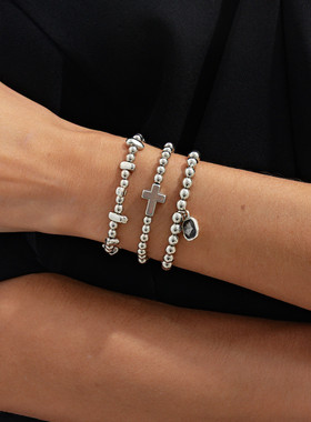 欧美跨境碎银ccb串珠弹力手链套