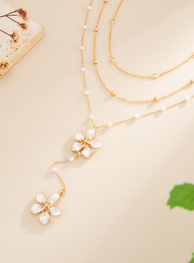 欧美跨境甜酷水晶叠戴细链项饰品