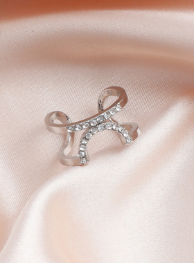 欧美跨境饰品几何轻奢水钻开口戒