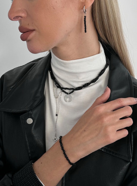 欧美跨境甜酷黑色仿水晶串珠锁骨