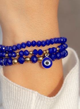 欧美跨境饰品 复古土耳其蓝色眼睛串珠手链 民族简约叠戴套装手链
