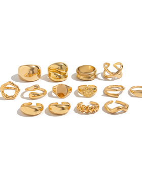 欧美跨境个性ins光面抱抱开口关节戒指 简约螺纹几何交叉指环手饰