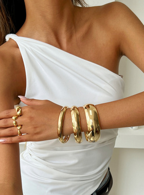 欧美跨境夸张光面宽手镯套装手饰