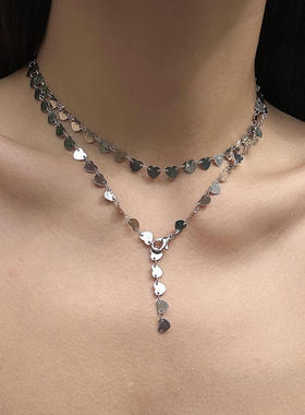 欧美跨境爱心形长款眼睛流苏项链女 叠戴多层Y形仿珍珠度假项饰品