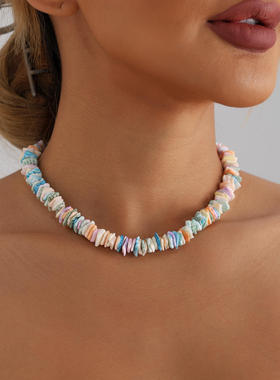 欧美跨境饰品 时尚天然碎贝壳项链个性手工穿不规则贝壳锁骨链ins