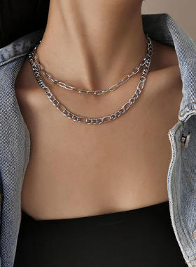 欧美跨境饰品 百搭时尚几何金属项饰 简约个性十字单层链条项链女