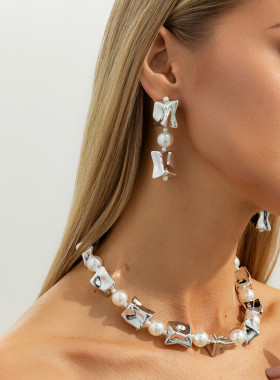 欧美跨境气质褶皱几何串珠仿珍珠