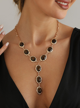 欧美跨境饰品复虎眼石项链高级质