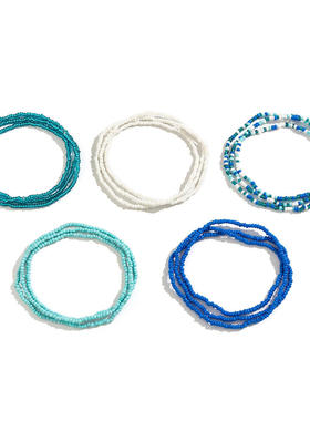 欧美跨境性感弹力串珠腰饰品女夏日沙滩米珠肚脐腰链waist chain