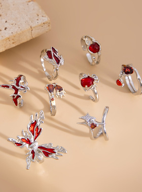 欧美跨境手饰品 熔岩液态蝴蝶指环女 不规则褶皱滴油套装关节戒指