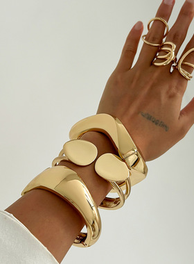 气质水滴开口手镯欧美bracelet手饰品 金属赛博风朋克几何手环女