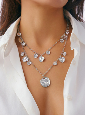 欧美跨境冷淡风敲打纹圆片金属