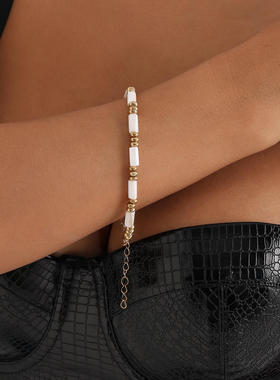 欧美隔珠白贝竹节项链手工串珠