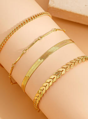 欧美跨境个性蛇骨链条脚饰品anklet 嘻哈爱心串珠朋克脚链套装