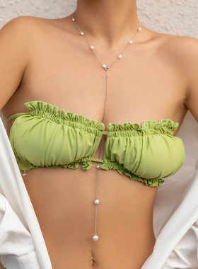 欧美跨境饰品 沙滩风仿珍珠简约后背身体链 性感胸链女比基尼项链