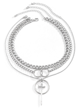 欧美跨境小众剑形夸张流苏项链女