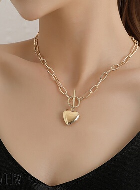 欧美跨境饰品锁链可开盖桃心吊坠