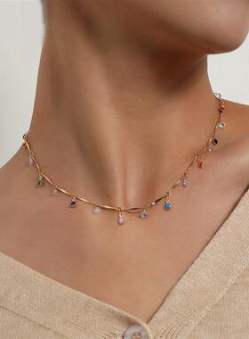 欧美跨境饰品气质短款水钻宝石