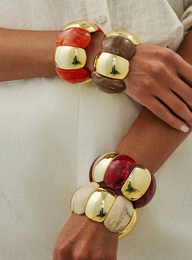 欧美跨境环形拼接撞色弹力手镯手